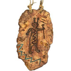 Native American Primitive Carved Stone Tribal Wall Hanging Signed Barb